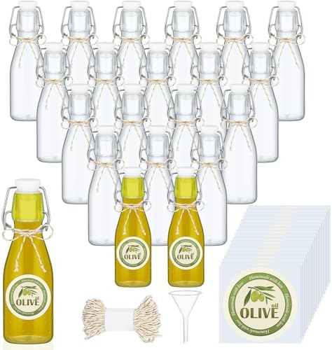 Queekay 20 Pack Mini Swing Top Glass Bottles with Labels