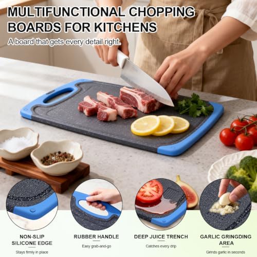 Viretang Non Slip Cutting Board Set For Kitchen, 3 Pieces, Dishwasher Safe