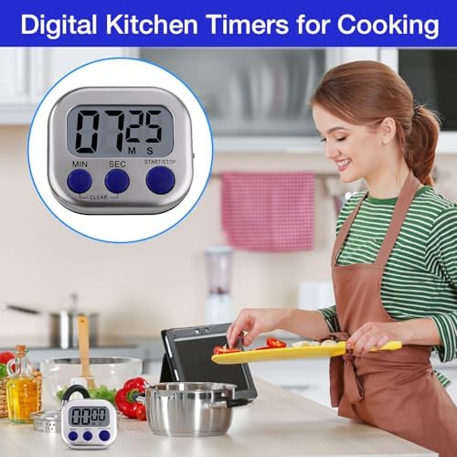 Leumoi 24 Pack Multi-Function Digital Timers with Magnetic Back, Large LCD Display, Loud Alarm, Count up & Countdown, Memory Function for Cooking, Classroom, Study, Exercise & Work(Sliver and Blue)
