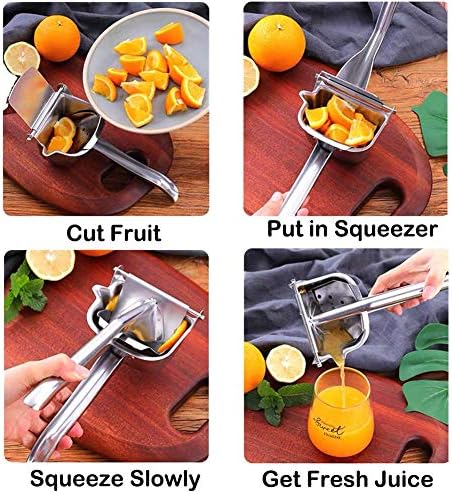 Real Stainless Steel Lemon Squeezer Citrus Juicer Hand Press Heavy Duty Manual Squeeze Juice Extractor Maker Orange Lime Grapefruit Presser - Bonus 50 Pcs Filter Bags