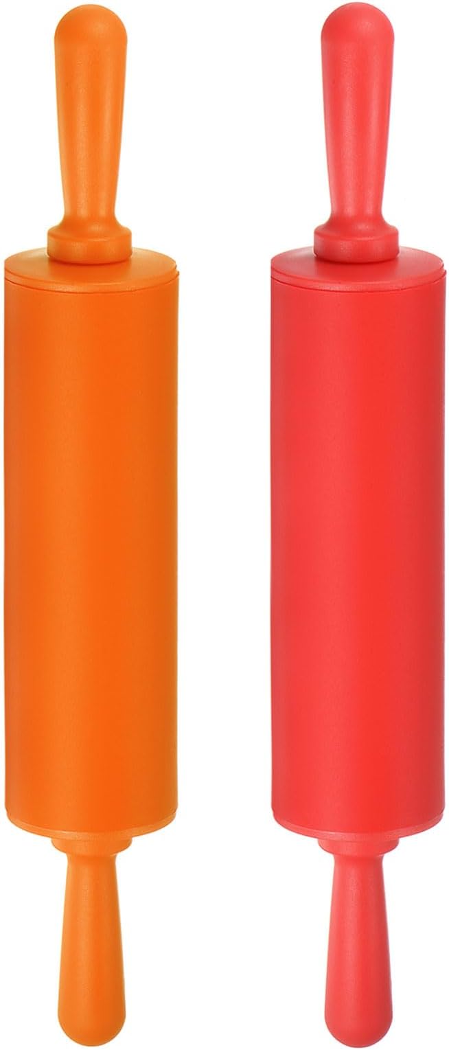 HARFINGTON Silicone Rolling Pins for Baking 12 Inch Non Stick Rolling Pin Small Roller Playdough Rolling Pins for Dough Pizza Pastry Fondant Kitchen, Red & Orange
