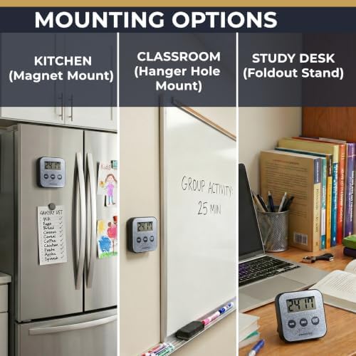 Compact Stainless Steel Digital Timer | High-Contrast LCD Display | Countdown and Countup for Kitchen, Study, or Classroom | Magnet and Stand