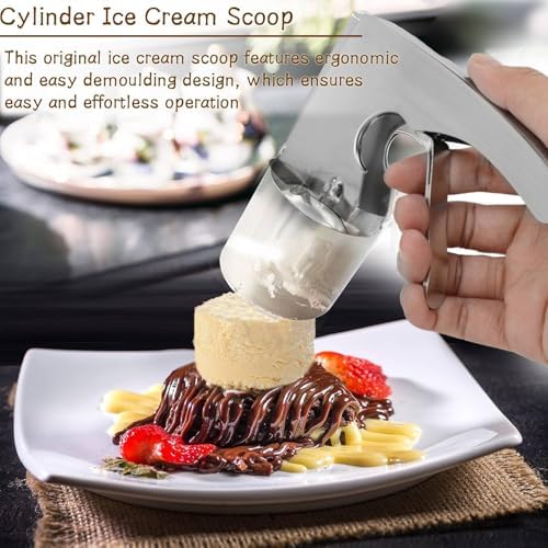 Ice Cream Scoop Stainless Steel, Cylindrical Ice Cream Scoop with Trigger Ergonomic Design Adjustable Scooper Old Time