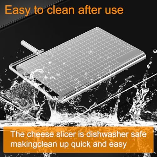 Stainless Steel Cheese Slicer with 5 Replacement Wires，with Measuring Grids，For Block Cheese, Butter, Sausages, Fruits Kitchen Gadget Cheese Cutting Board