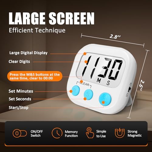 AOUCE Digital Kitchen Timers for Cooking, Timer for Kids 2 Pack White