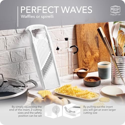 Börner by Reston Lloyd Wave-Waffle Power Line • Crinkle Cut/Spirelli Vegetable Slicer • Slicer for Wave Waffle Cut Style • Multiple Thickness Options • Made in Germany, White