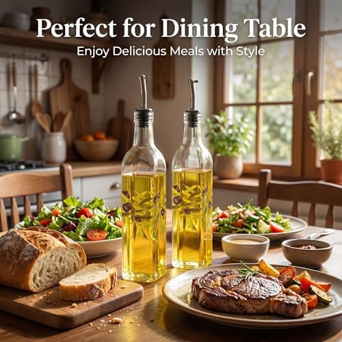 Topadorn 17oz Glass Olive Oil Dispenser Bottle, 2 Pack Oil Bottles