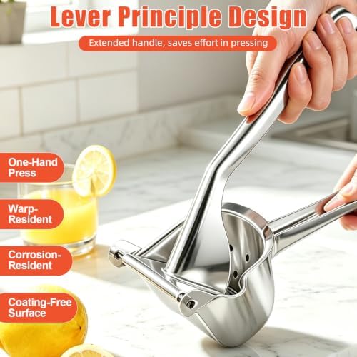 304 Stainless Steel Lemon Squeezer, Dishwasher Safe Manual Juicer