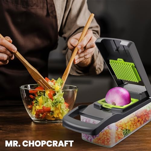 Mr. CHOP CRAFT-Vegetable Chopper, Pro 15 in 1 Multifunctional Kitchen Chopper, Fruit and Veggie Chopper, Light Green Vegetable Slicer Dicer Cutter, Mandoliner Slicer, Salad, Garlic Chopper, Standard