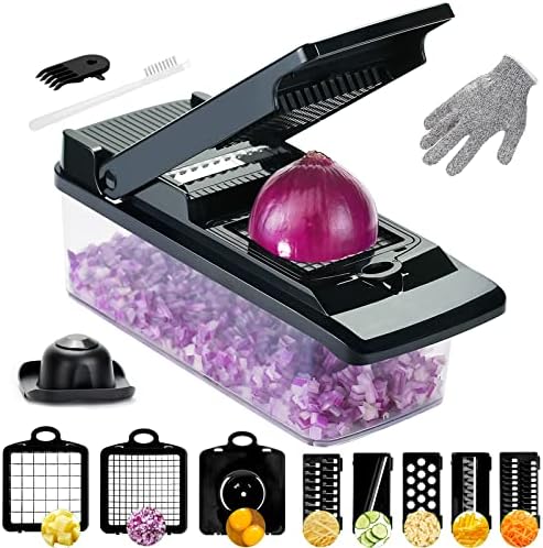 Vegetable Chopper, KATHSI Food Choppers Onion Chopper Vegetable Slicer Cutter Dicer Veggie chopper with Container,8 Blades, Black