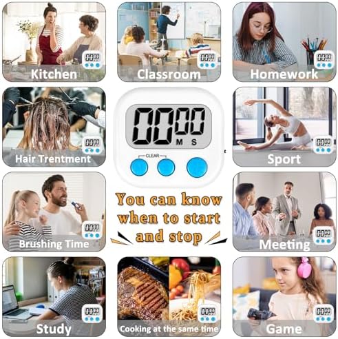 ZILLEEN Digital Kitchen Classroom Timers for Kids Cooking 12pcs Wht Blu Pk