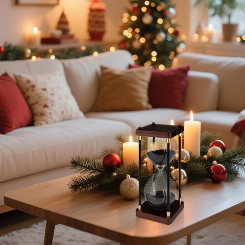 Sand Timer 60 Minutes Hourglass, Vintage Wooden Hour Glass Timer, Large Sandglass Timer Sand Clock for Games Classroom Kitchen Home Office Decor (Black Sand)