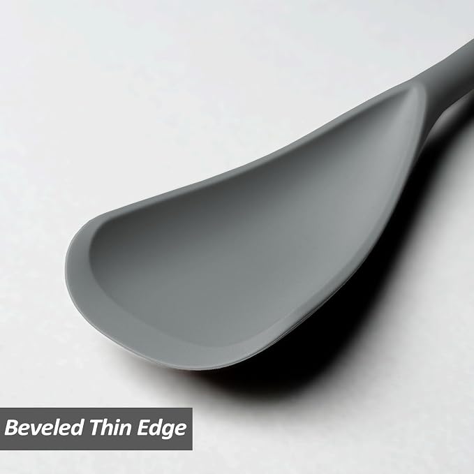 Silicone Spatula Spoon, Great for Both Cooking and Serving Durable BPA-Free Matte Black Silicone, Seamless Design, Safe for Nonstick Cooking Surfaces, 2-Pcs, Gray