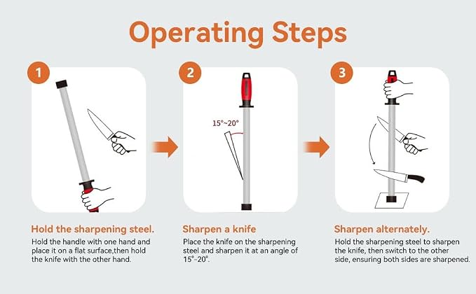 Kota Japan 10 in. Professional Diamond Knife Sharpener Rod for Kitchen, Hunting Knives or other Tools. Master Chef, Hunter or Home Gourmet. Diamond Steel Blade Sharpening Rod or Stick.