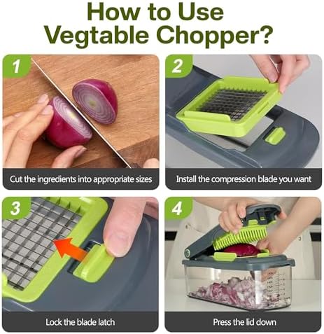 ALIF H&K 16-in-1 Vegetable Chopper & Mandoline Slicer, Heavy-Duty Food Chopper with 8 Stainless Steel Blades, Onion Dicer, Veggie Cutter, Drain Basket, Egg Separator & Storage Container