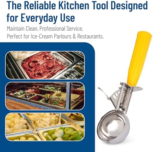 Carlisle FoodService Products Disher Scoop with Yellow Handle – 2 oz Portion Scoop Stainless Steel Scoopers for Food, Use for Restaurants and Catering, One-Piece Design