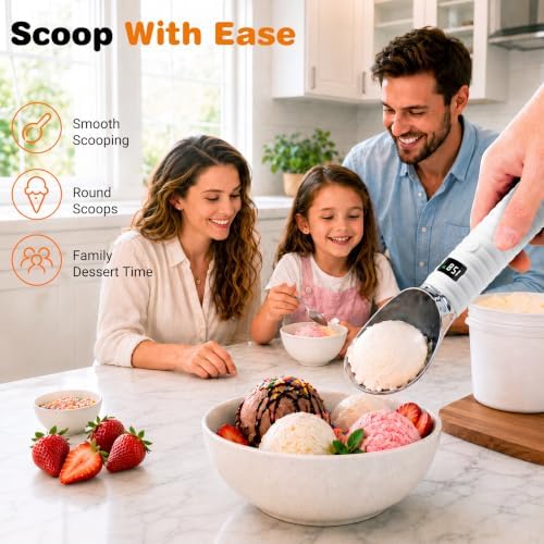 Heated Ice Cream Scoop Rechargeable, with LED Display Screen(White)