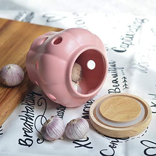 Sizikato Blue Matte Ceramic Garlic Keeper Ginger Holder with Bamboo Lid.