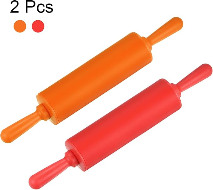 HARFINGTON Silicone Rolling Pins for Baking 12 Inch Non Stick Rolling Pin Small Roller Playdough Rolling Pins for Dough Pizza Pastry Fondant Kitchen, Red & Orange