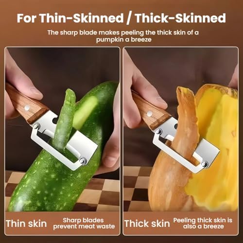 Multi-functional Vegetable Peeler for Kitchen, Premium-Grade Fruit & Vegetable Peeler, Wooden Handle Design with Bottle Opener, Ergonomic Handle, Suitable for Fruits, Sugar Cane, Pumpkin (2Pcs)