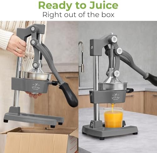 Zulay Kitchen Cast Iron Juicer - Heavy Duty Orange Juicer with Detachable Strainers for Easy Cleaning, Citrus Press for Citrus Fruits, Perfect for Bartenders, Juice Lovers & Health Enthusiasts
