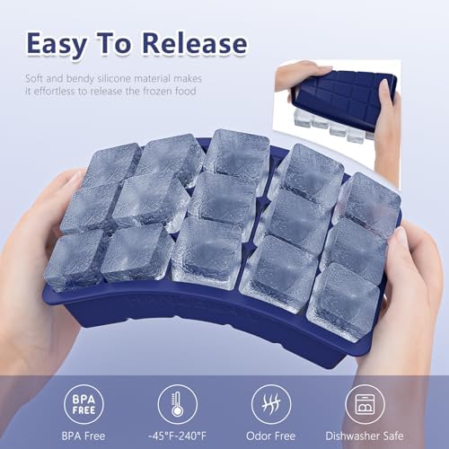 Silicone Ice Cube Tray 3 Pack, HANCELANT Ice Cube Mold, Ice Trays for Freezer with Lid for Whiskey, Cocktail, Drinks and Food, Freezer, BPA Free, Easy Release