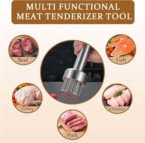Stainless Steel Meat Tenderizer, Needle Ultra Sharp 21 Blades Meat Tenderizer Tool,Compact Cooking Tool for Meat Piercing, Tenderizing Steak, Beef, Chicken, Pork, Barbecue, Small Meat Grinder