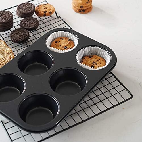 Premium Non-Stick Muffin Baking Pan,6-Cup cake Pan Set of 2(Black) | Even Heat Distribution,Rustproof & Dishwasher Safe,Food-Grade 304 Stainless Steel Muffin Mold for Home Baking,Ideal Gift