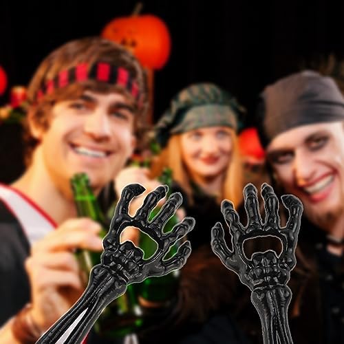 TIHOOD 2PCS Cast Iron Skeleton Hand Themed Beverage Opener - Unique Funny Metal Opener for Man, Halloween, Christmas, Wine