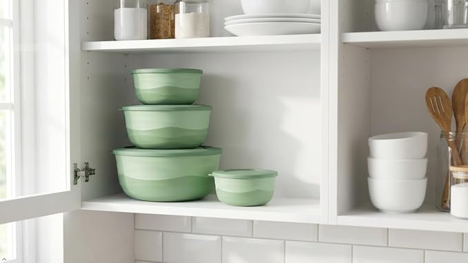 Pera Mixing Bowls with Lids, 8-Piece Airtight Leak-Proof Nesting BPA-Free Prep Bowl Set for Kitchen & Food Storage, Large 4200ml Capacity, Microwave & Dishwasher Safe(Green)