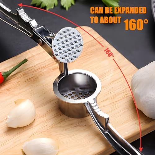 Manual Garlic Press Kitchen Large Garlic Peeler Garlic Muddler Household Garlic Pounder Garlic Press Garlic Peeler for Fine and Coarse Mince Garlic Press,Garlic Mincer, Garlic Crusher (A-3IN1)