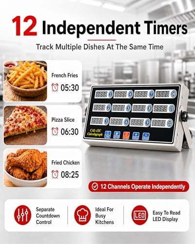 Commercial 12 Channel Digital Kitchen Timer, Calculagraph Fry Timer
