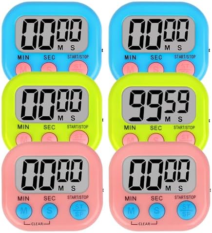 ZILLEEN Digital Kitchen Classroom Timers for Kids Cooking 6pcs Blu Grn Pk
