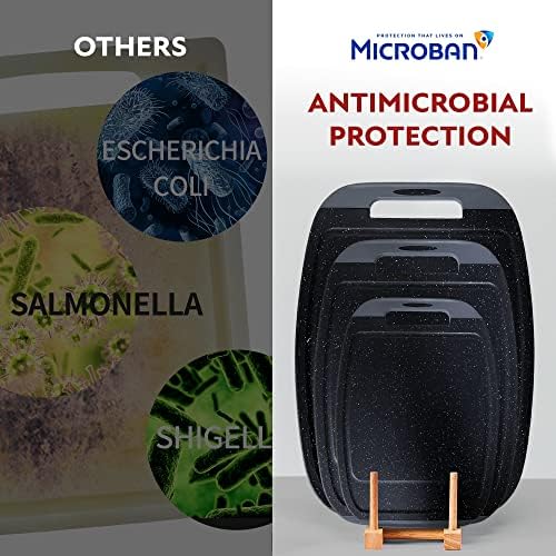 Neoflam Microban Antimicrobial Plastic Cutting Board 3 Sets, BPA Free, Non-Slip EZ Grip Handle, Dishwasher Safe, with Juice Groove