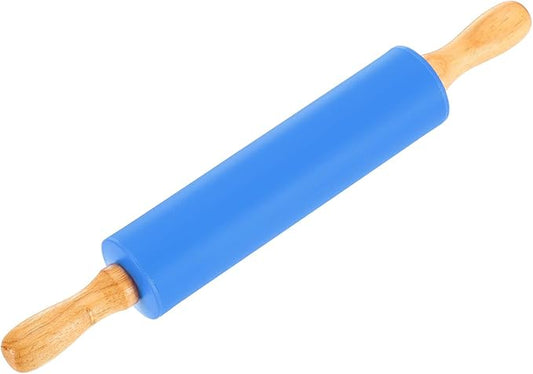 uxcell 6.7 Inch Silicone Rolling Pin, Small Dough Roller with Wood Handle for Pizza Pastry Fondant Kitchen, Blue