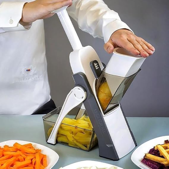 Saker Adjustable Safe Vegetable Slicer,Safe 5-in-1 Mandoline Slicer, Adjustable Vegetable Chopper & Fruit Slicer for Fast Meal Prep, 0.1-8mm Thickness (grey)