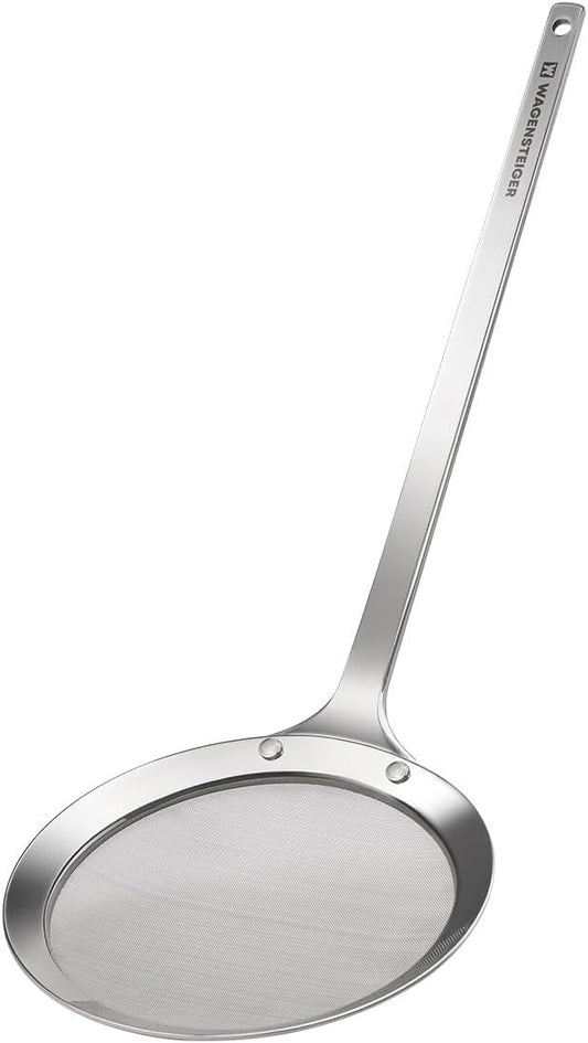 WAGENSTEIGER SUS304 Stainless Steel Fine Mesh Skimmer, Long Handle Spider Strainer for Frying, Noodles, Eggs & Vegetables, Professional Kitchen Skimmer Ladle