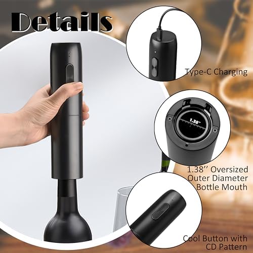 Wine Dispenser, Wine Opener Electric Rechargeable, Foil Cutter and Vacuum Wine Stoppers - 4 in 1 Wine Set, Gift Idea for Chirsitmans, Valentine, Housewarming, Birthdays, Arthritis