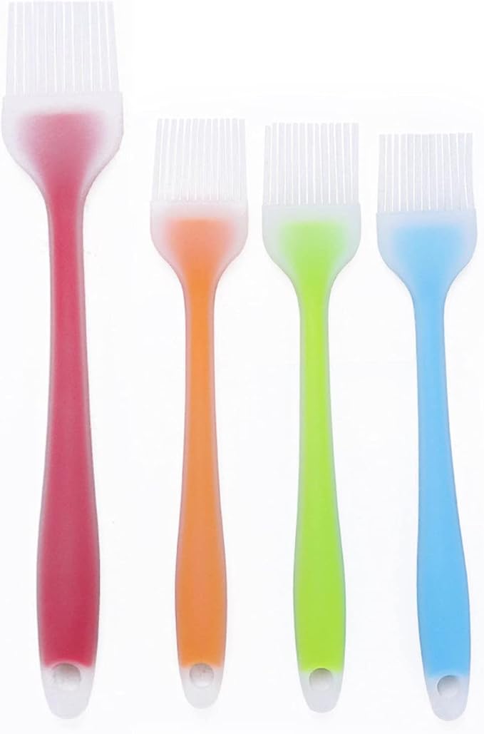 4 Piece Set Silicone Applicator Brush Grill Brush Heat Resistant Oil Seasoning Brush Cooking Silicone Non-stick Cake Bread Cream Applicator Pastry Brush Suitable for Kitchen Tableware