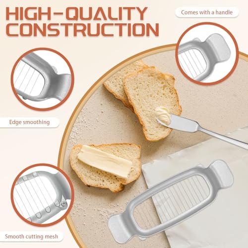2 Pack Butter & Cheese Slicer Cutter, 17 Wires Butter Cutter with Stainless Steel Spreader Knife, Ergonomic Handle Portable Grip for Block Cheese, Soft Fruit, Egg
