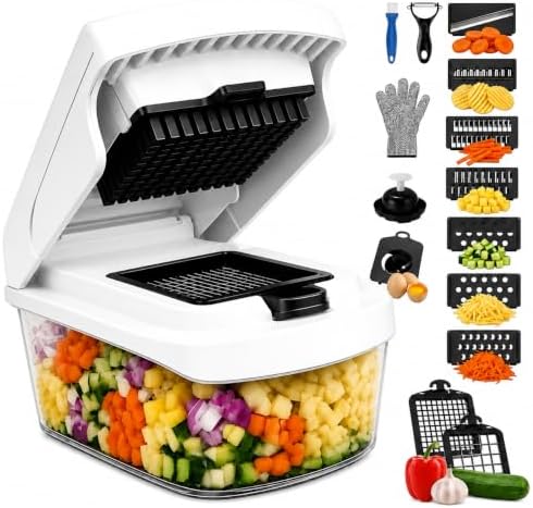 18-in-1 Vegetable Chopper Set, Food Dicer & Mandoline Slicer with Container, Onion Cutter, Stainless Steel Blades, BPA-Free, Dishwasher Safe Kitchen Vegetable Cutter
