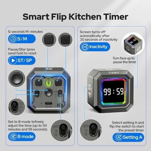 Kitchen Timer Visual Timer for Kids Color Display Gravity Sensor Cube