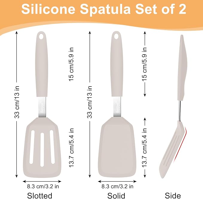 Beijiyi 2 Pack Silicone Spatula Set, Heat Resistant, for Nonstick Cookware | Flipping & Cooking, BPA Free, Flexible, Solid & Slotted Turner, Non-Toxic Kitchen Utensils, Non Scratch, Dishwasher Safe
