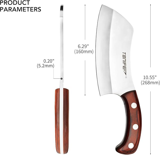 TONIFE Meat Cleaver Butcher Knife with Pakkawood Handle, 6.3 Inch Professional Butcher Chopper for Kitchen and Restaurant