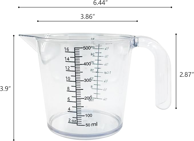 16 oz (2 Cup) Liquid Measuring Cup, Food-Grade Plastic Measuring Cup with Laser-Etched Markings, Clear Single Measuring Cup