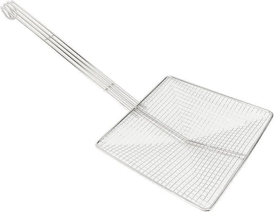 Square Strainer Skimmer, Stainless Steel Square Fryer Skimmer Ladle with Long Handle and Hanging Hook for Kitchen Deep Fryer, Pasta, Noodle(Thick mesh)
