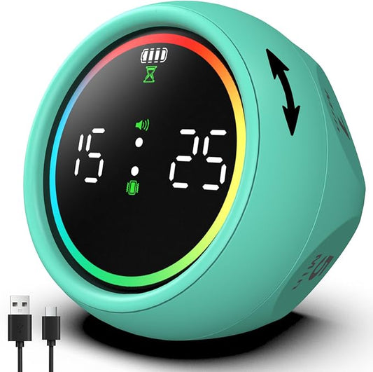 Pomodoro Timer Cube, Desk Timer for Productivity with 1, 5, 10 Min Preset Countdown, Stopwatch and Custom Countdown, for Kids, ADHD, Study, Work, Fitness, Cooking (Cyan)