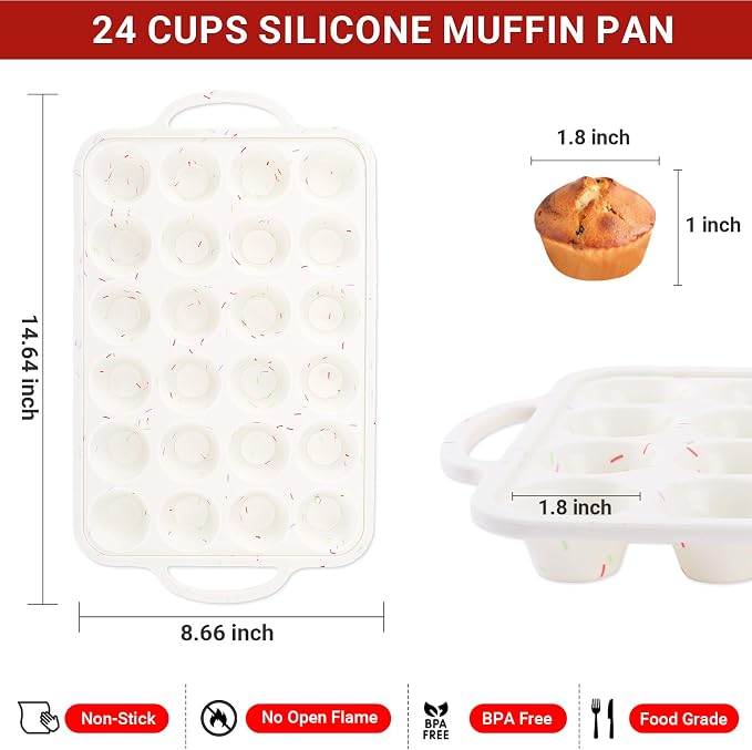 Silicone Mini Muffin Pans for Baking 24 Cup with Steel Frame Non-Stick, 2Pack Small Cupcake Pan, BPA Free Food Grade, Easy Release, Dishwasher Oven Freezer Microwave Safe for Muffin Tin Cake Pop Molds