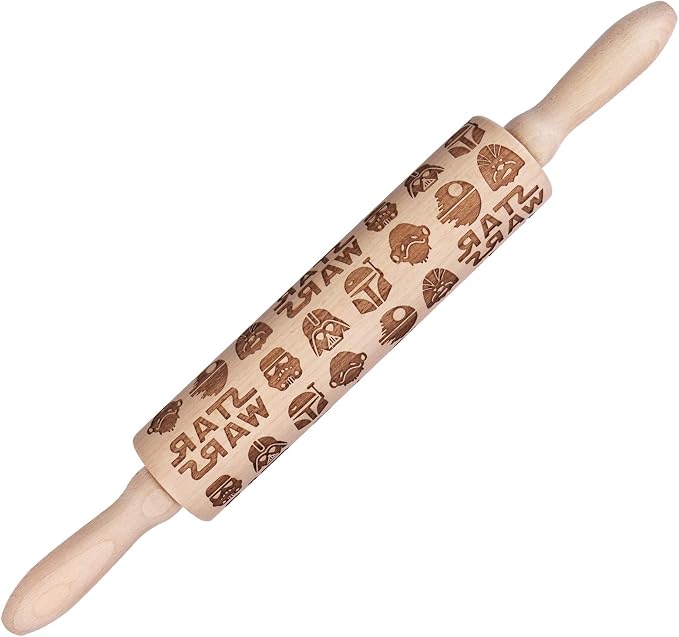 Embossed Wooden Rolling Pins,Evermarket Engraved Embossing Rolling Pin with Star Fighter Pattern for Baking Embossed Cookies,Cute Rolling Pin Kitchen Tool for Adults