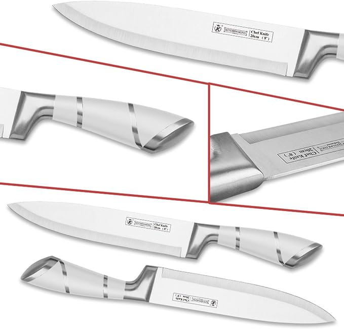Kitchen Knife Set, 9Pcs White Knife Set with Rotation Block, Ergonomical Handle,Non Stick Sharp Stainless Steel Chef Knife Block Set for Home Cooking Gift